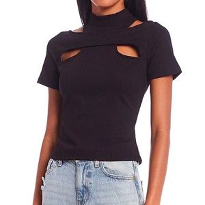 Off white cut out neck top